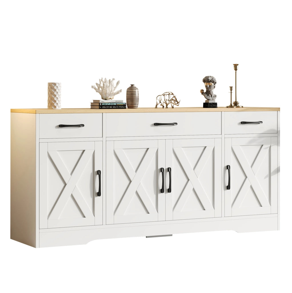 Madia bianca in MDF con 3 cassetti e 4 ante, 160 cm