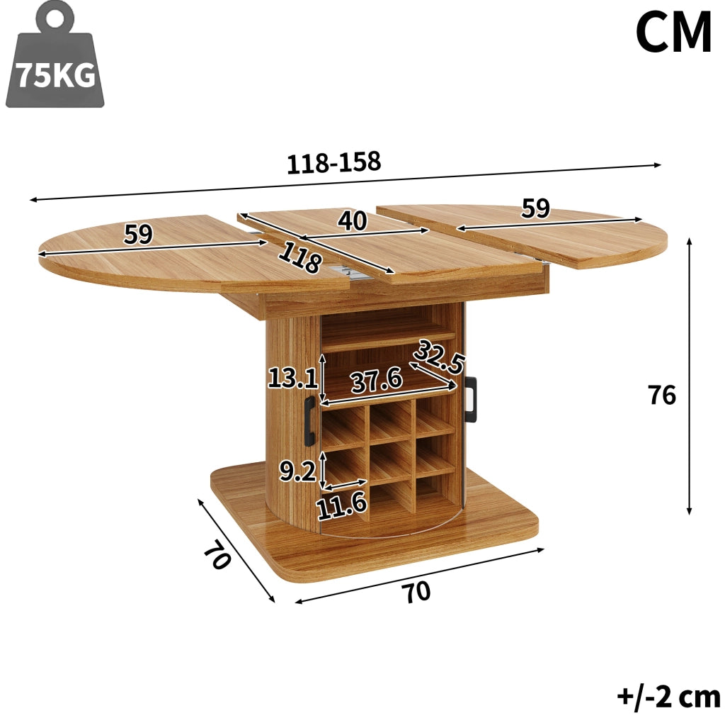 TAVOLO DA PRANZO ALLUNGABILE 118-158x118x76 cm MDF e Metallo Marrone Scuro