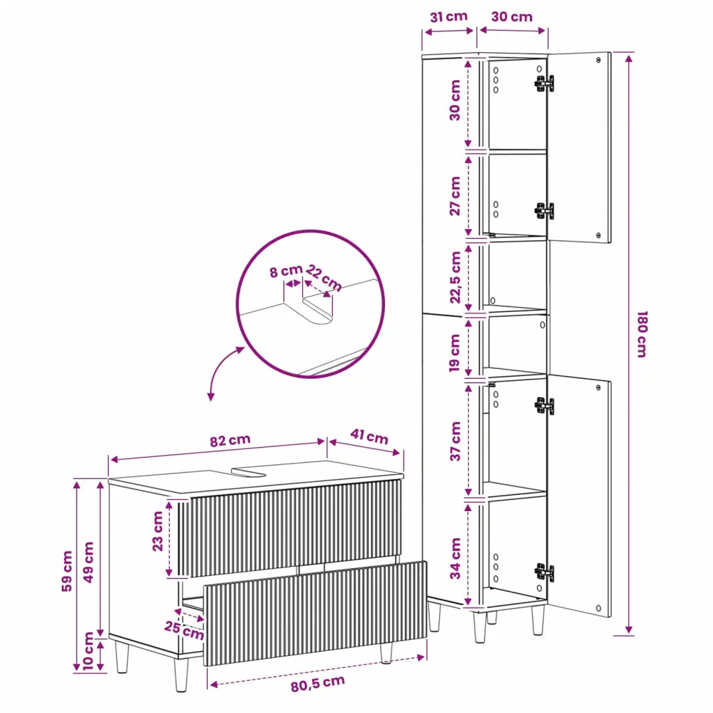 Set di Armadi da Bagno da 2 Pezzi ARNHEM Rovere Fumo 3417527