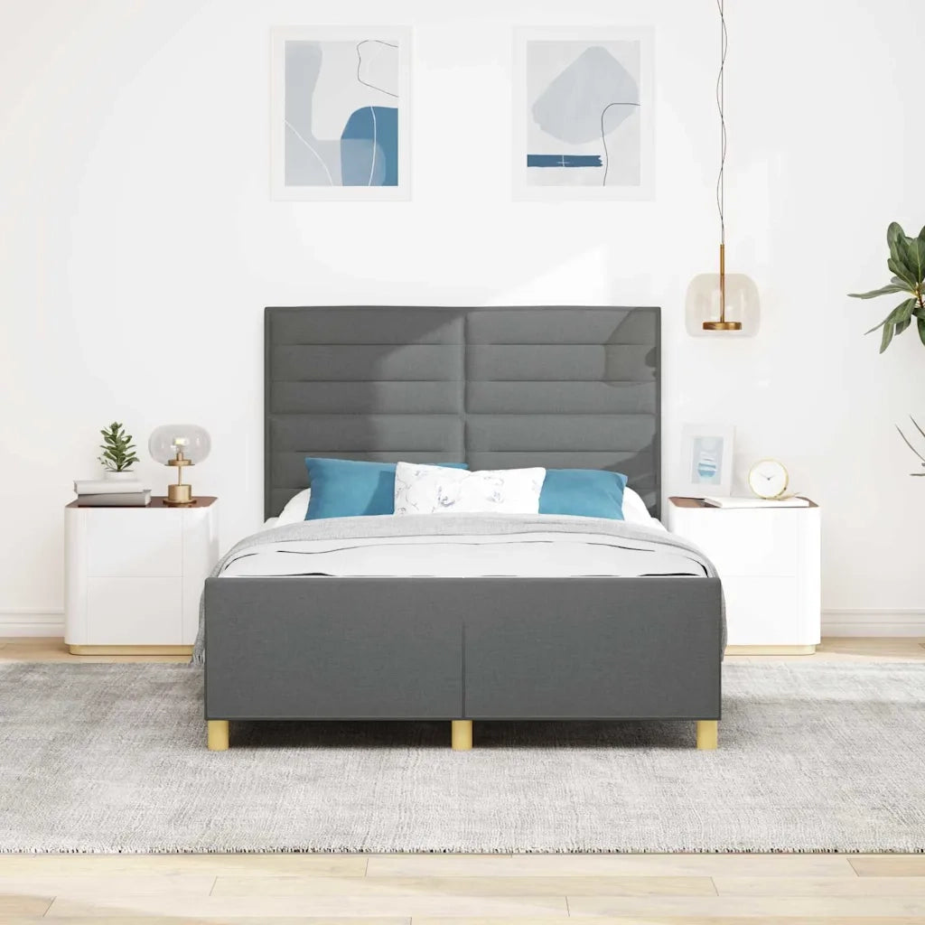 Letto matrimoniale | Letto per adulti | Struttura del letto Grigio scuro 140 x 190 cm Tessuto