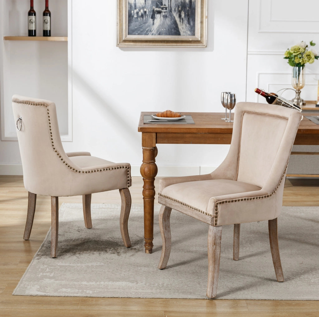 Set di 2 sedie da pranzo 55x61x91 cm in velluto beige, imbottite e stabili