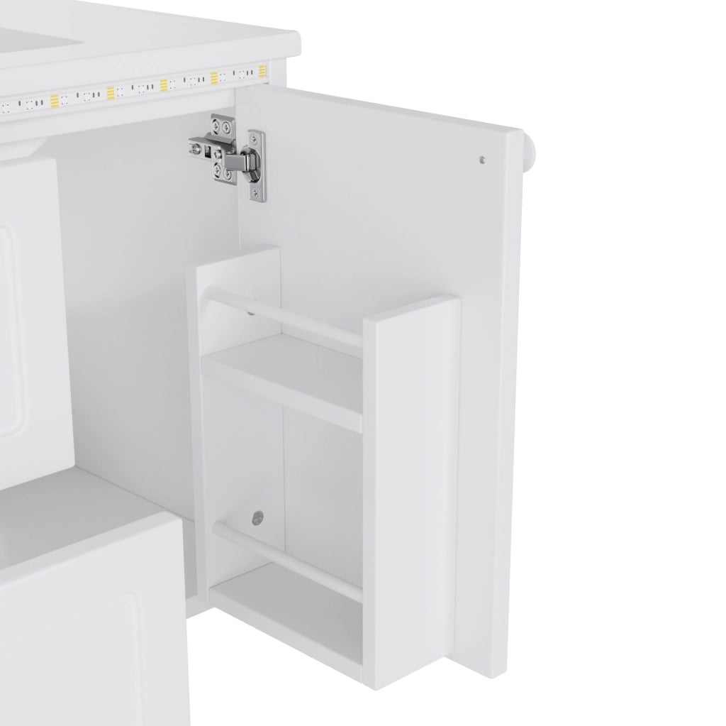 Mobile lavabo da bagno sospeso 76x46x51 cm in MDF laccato con lavabo in ceramica, 2 cassetti, LED con sensore radar, bianco
