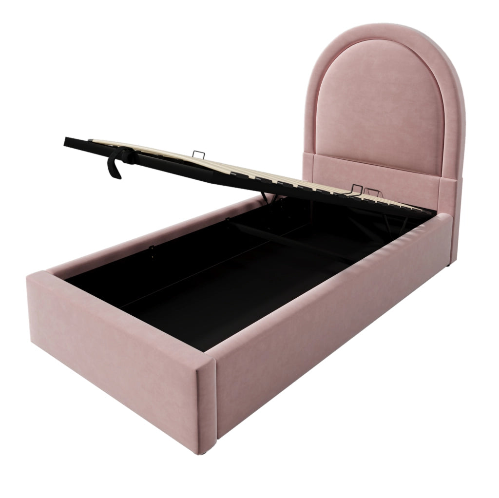 Letto singolo per bambini 90x190 in velluto rosa con contenitore， senza materasso