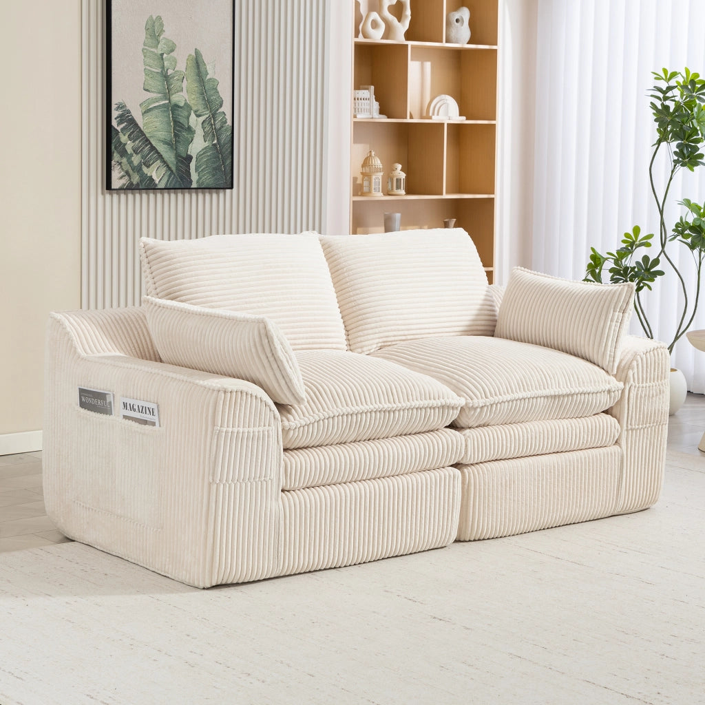 Divano 2 Posti in Tessuto a Coste con Cuscini ¨C MINIMAL ¨C Beige