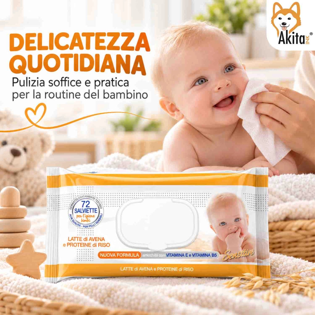 Akitaink 6 Pack Salviettine Latte di Avena e Proteine del Riso