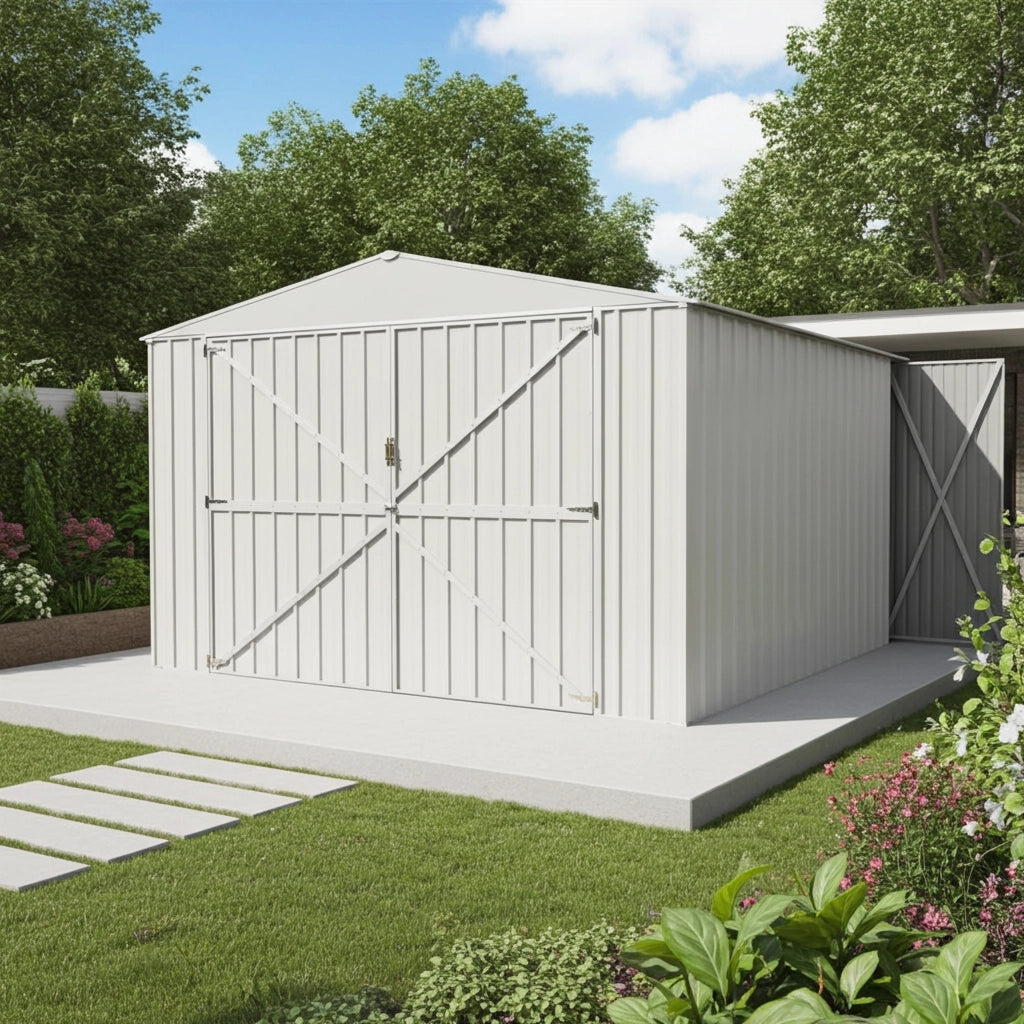 Box garage auto lamiera capanno in Acciaio Zincato 360x600cm x h2.32m - 346KG - 21,6mq - BIANCO