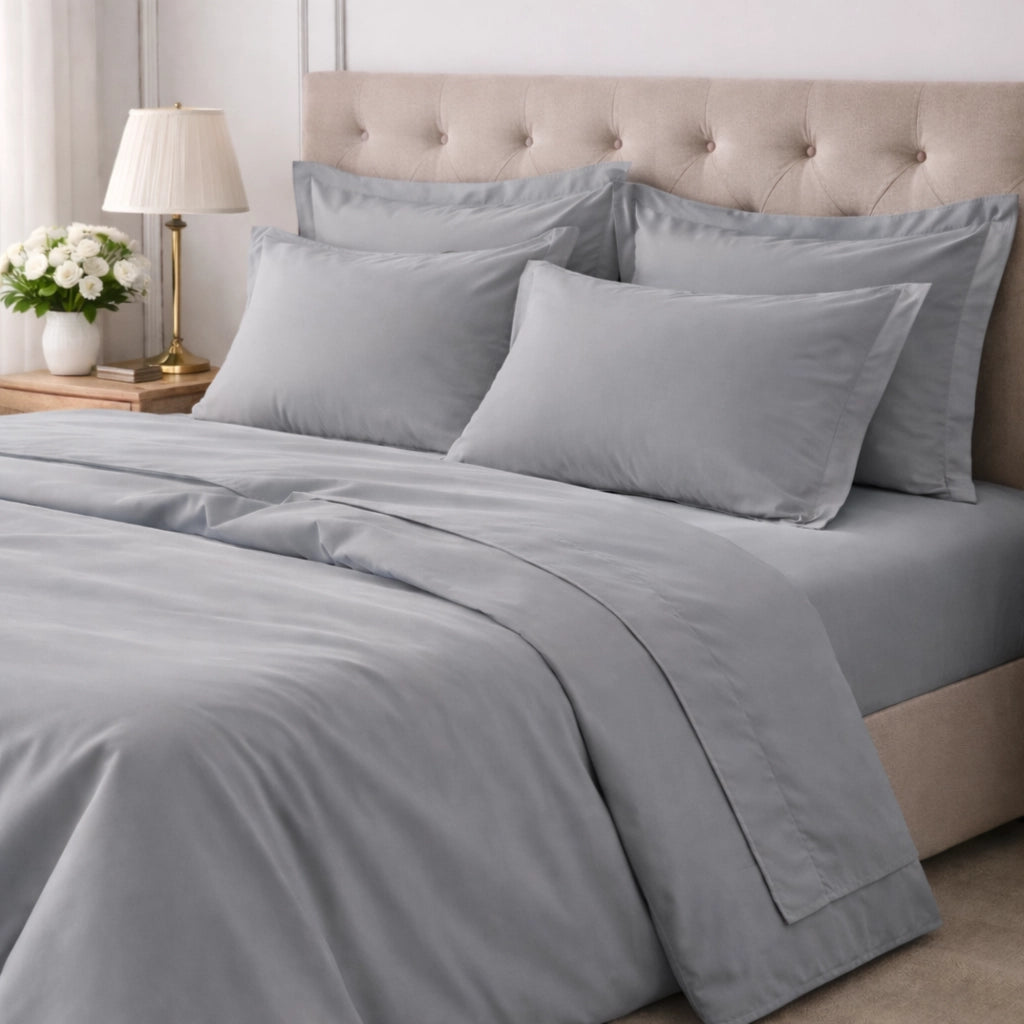 Rova, set Completo Letto Matrimoniale in Cotone, Grigio Pietra