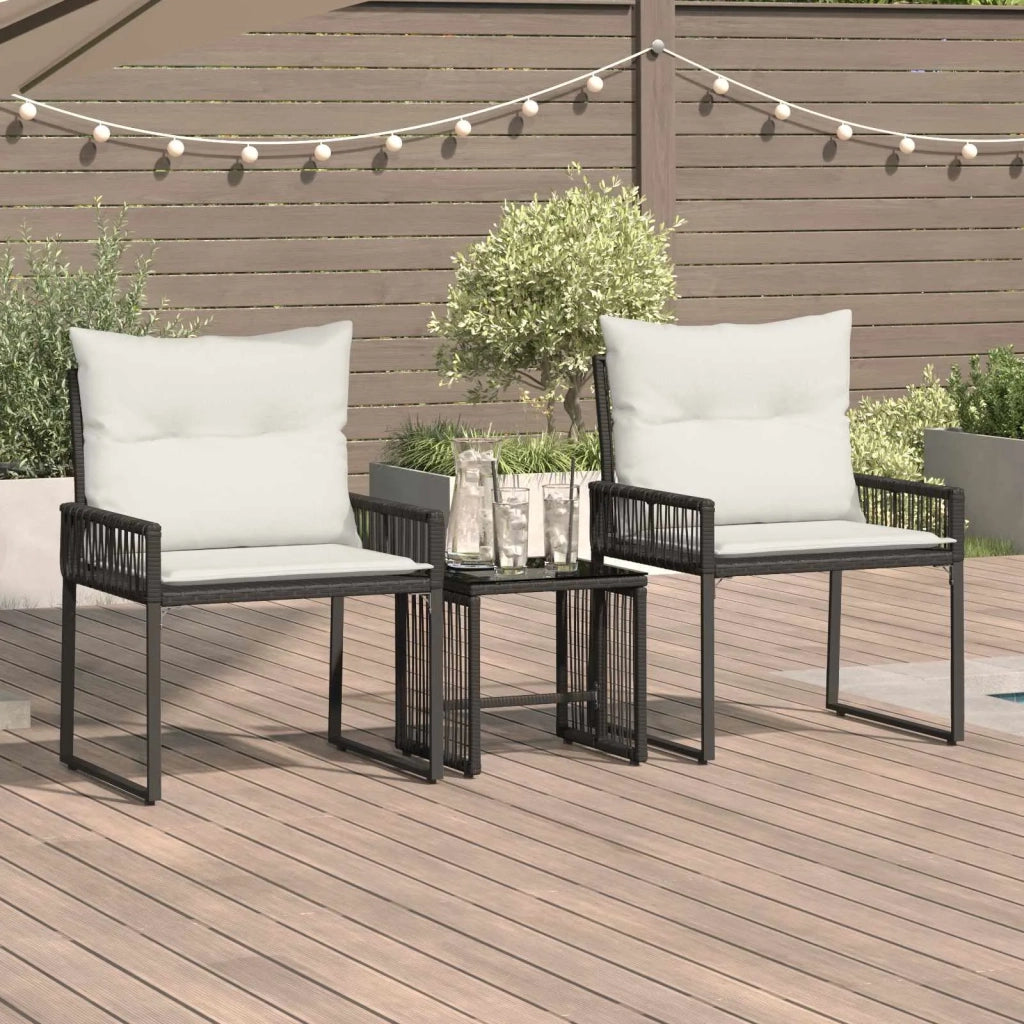Set di Mobili da Esterno 7 pz | Set Salotto da Giardino Nero e Bianco Crema polyrattan