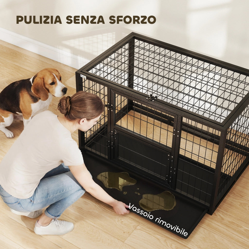 Gabbia per Cani Robusta, 94x60x64 cm, con Vassoio Rimovibile.