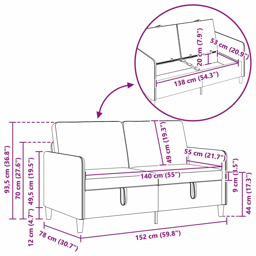 Set di Divani con Storage 2 pz Nero Poliestere 3429196