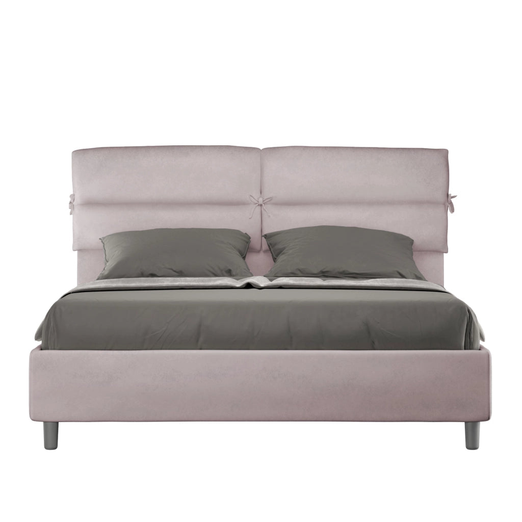 Letto Matrimoniale 160x200 cm con Rete e Contenitore con Testata e Alzata Comoda Imbottito in Microfibra Nandy Glicine