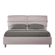 Letto Matrimoniale 160x200 cm con Rete e Contenitore con Testata e Alzata Comoda Imbottito in Microfibra Nandy Glicine