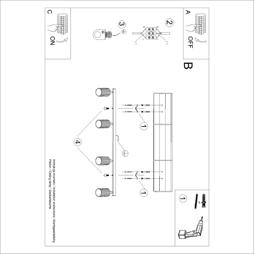 Lampada a soffitto KARBON 4L nero