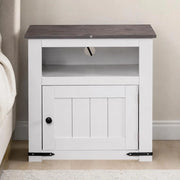 Country Style Nightstand With USB Charging Ports And Outlets, White Wood Grain 3-Tier Storage Side Table For Bedroom Living Room Study, 40x40x60 Cm