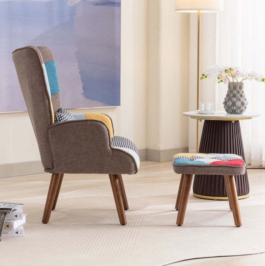 Poltrona con poggiapiedi 51x69x95,5 cm, gambe in legno, multicolore,