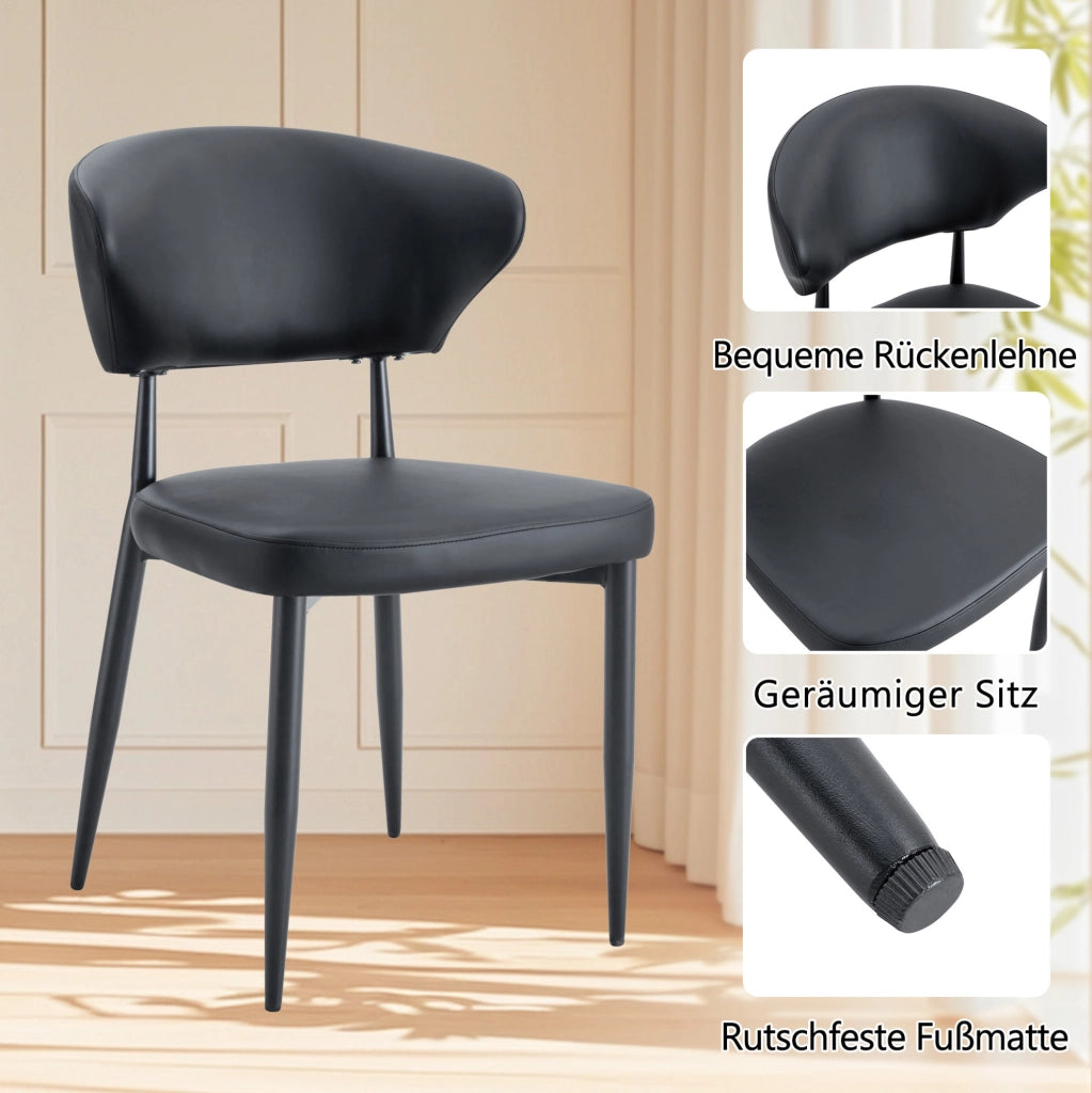Set tavolo rotondo con 4 sedie nere in PU
