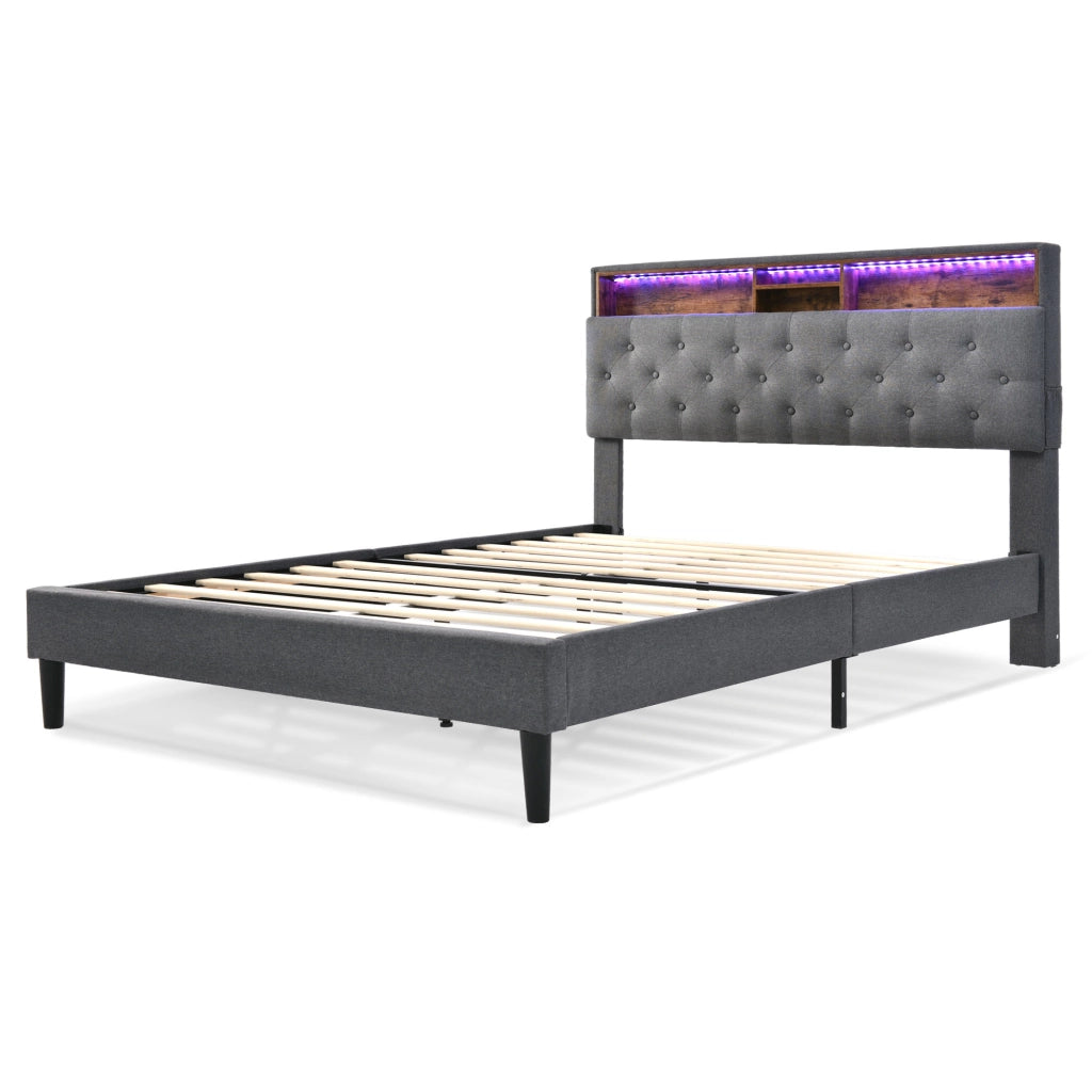 Letto imbottito grigio 140x200 con testiera contenitore