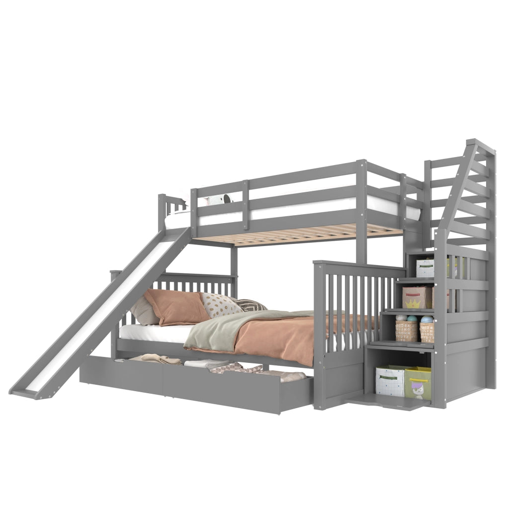 Letto a castello 90x200/140x200 cm con scivolo e cassetti