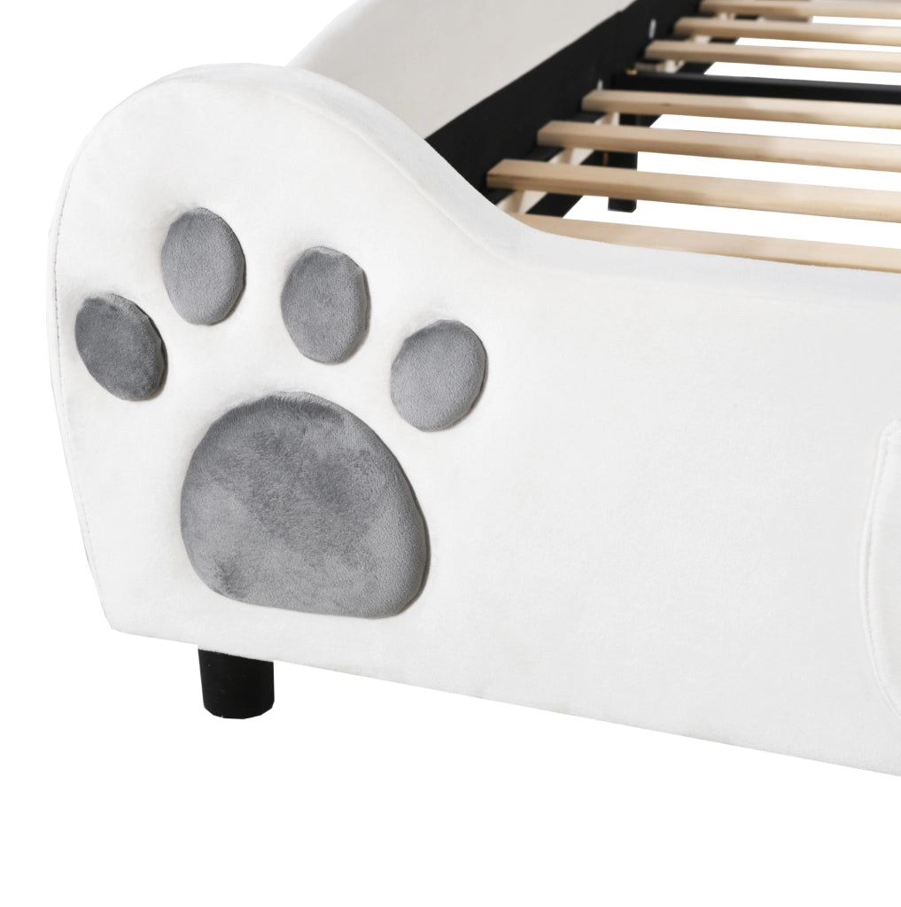 Letto imbottito per bambini a forma di orso; 90 x 200 cm; velluto bianco