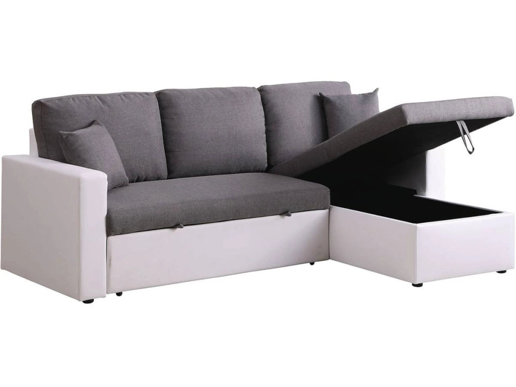 Divano ad angolo trasformabile con contenitore "Alain" - 221 x 145 x 85 cm - 3 posti a sedere - Grigio / Bianco