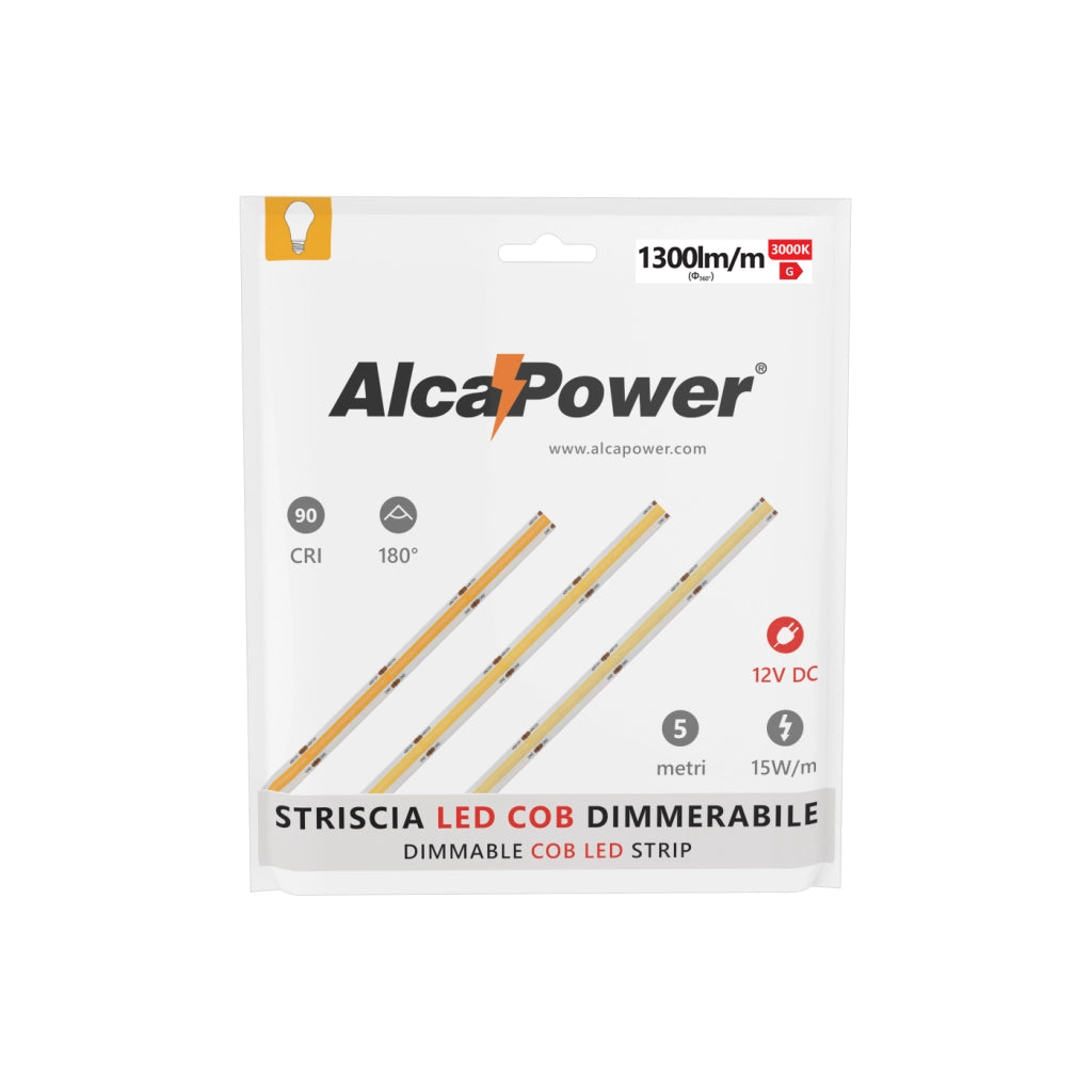 Striscia led 5m COB IP20 monocolore da 15W/MT 12V - 6500K
