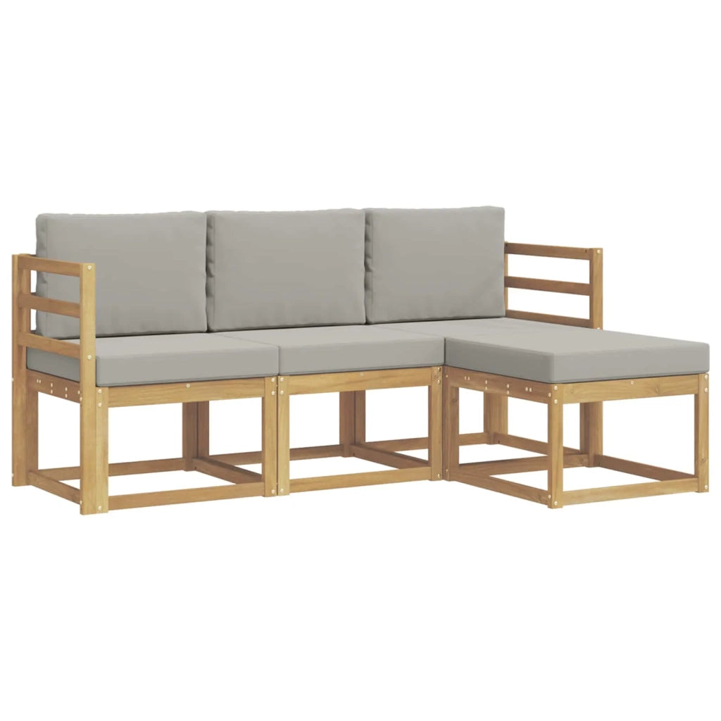 Set di divani da esterno 4 pz Bianco e Grigio Chiaro Poliestere 3387440