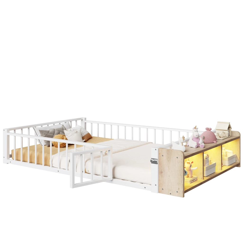 Letto in metallo con cassetti LED 140x200 MDF bianco e metallo