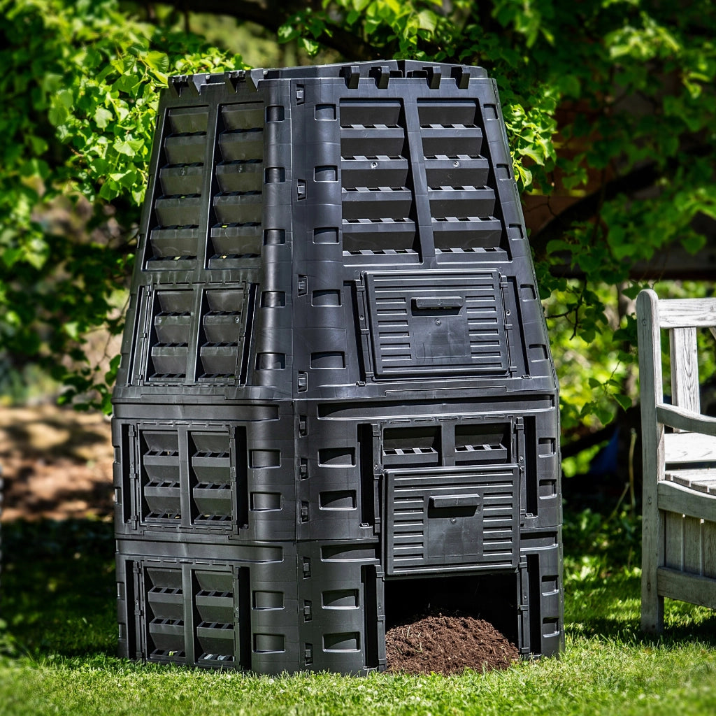 Compostiera modulare da giardino KADAX, resistente al gelo tutto l'anno, nera, 1000 litri