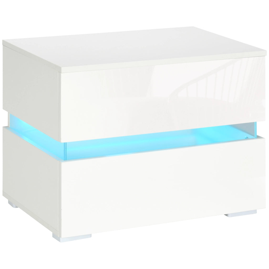 Comodino con luce LED e 2 cassetti ¨C Minimal ¨C Bianco 60x39x47