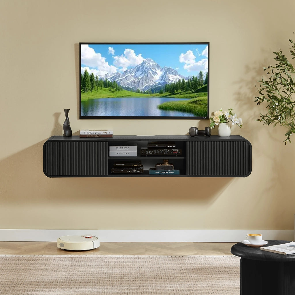 Mobile TV sospeso da parete nero 160 cm