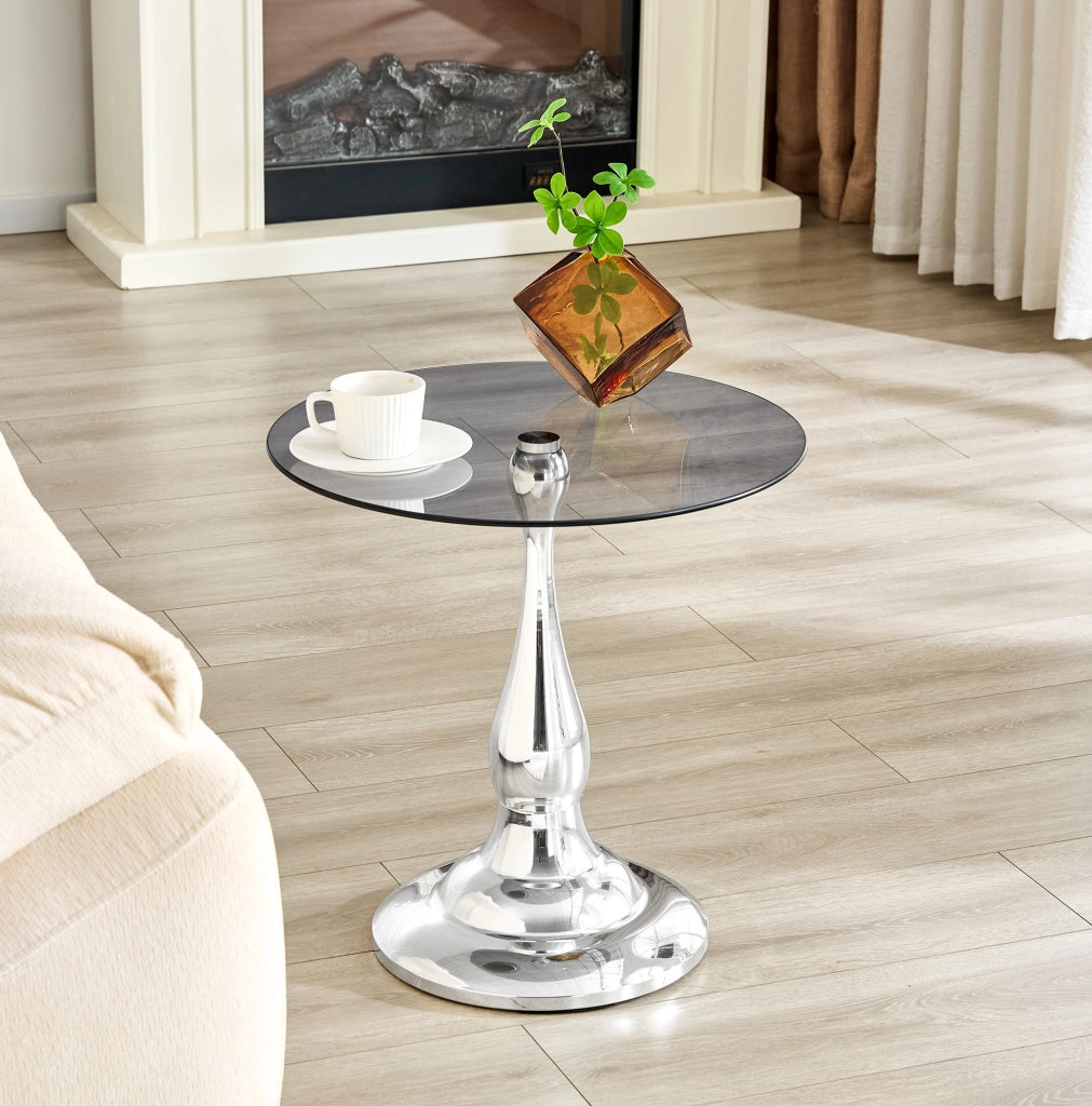 TAVOLINO Rotondo 50 cm Vetro Argento