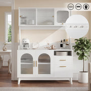 Credenza alta bianca con prese integrate e porte USB