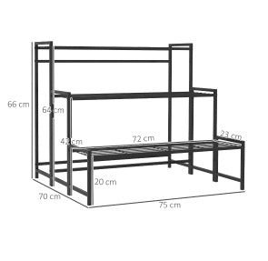 Scaffale portapiante 75x70x66 cm nero – 3 livelli in metallo
