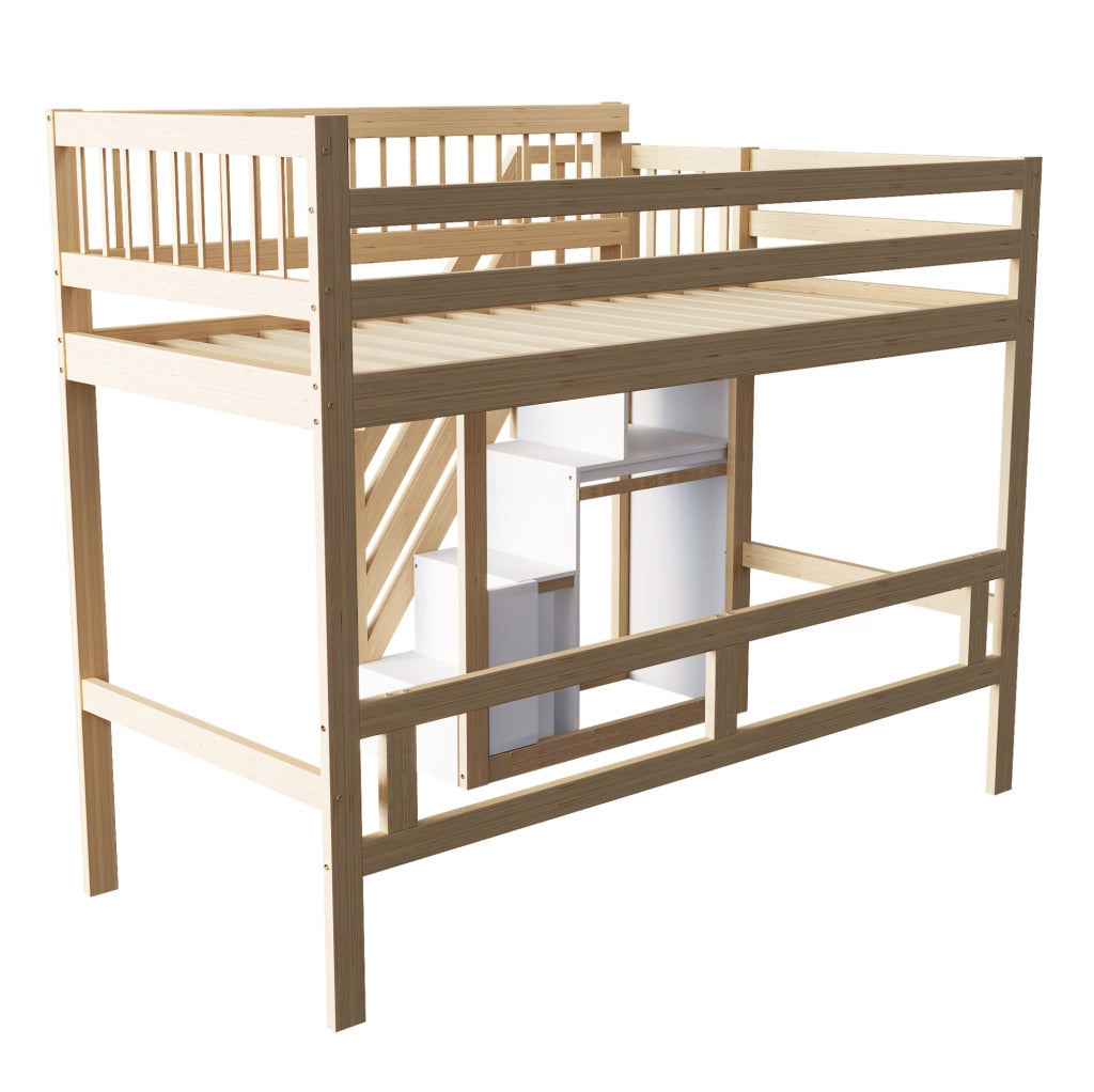 Letto rialzato per bambini 90x200 cm con scala contenitore; in legno
