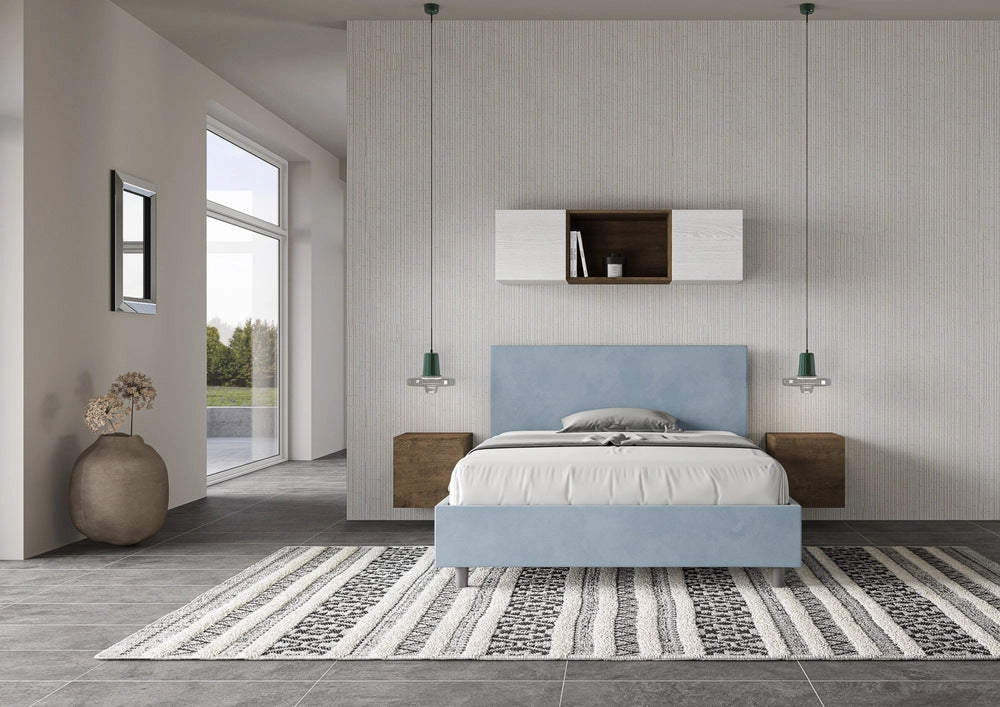 Letto Matrimoniale Francese 150x210 cm con Rete Adele Azzurro