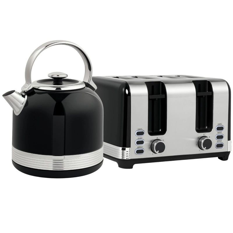 Set Bollitore e Tostapane, 1,7 L, 7 Livelli di Doratura, Plastica e Acciaio Inox, Nero