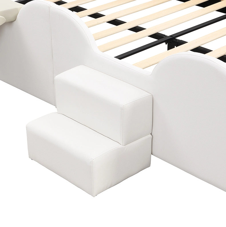 Letto per bambini 140x200 cm a farfalla rosa e bianco con LED, scala e scivolo