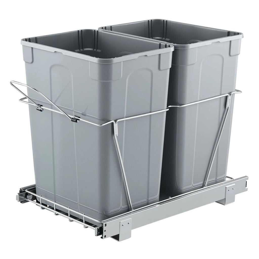 Pattumiera Estraibile per Cucina 39,8 L x 2 Grigio Sottotop con Binario Scorrevole Doppi Contenitori Differenziata Salvaspazio