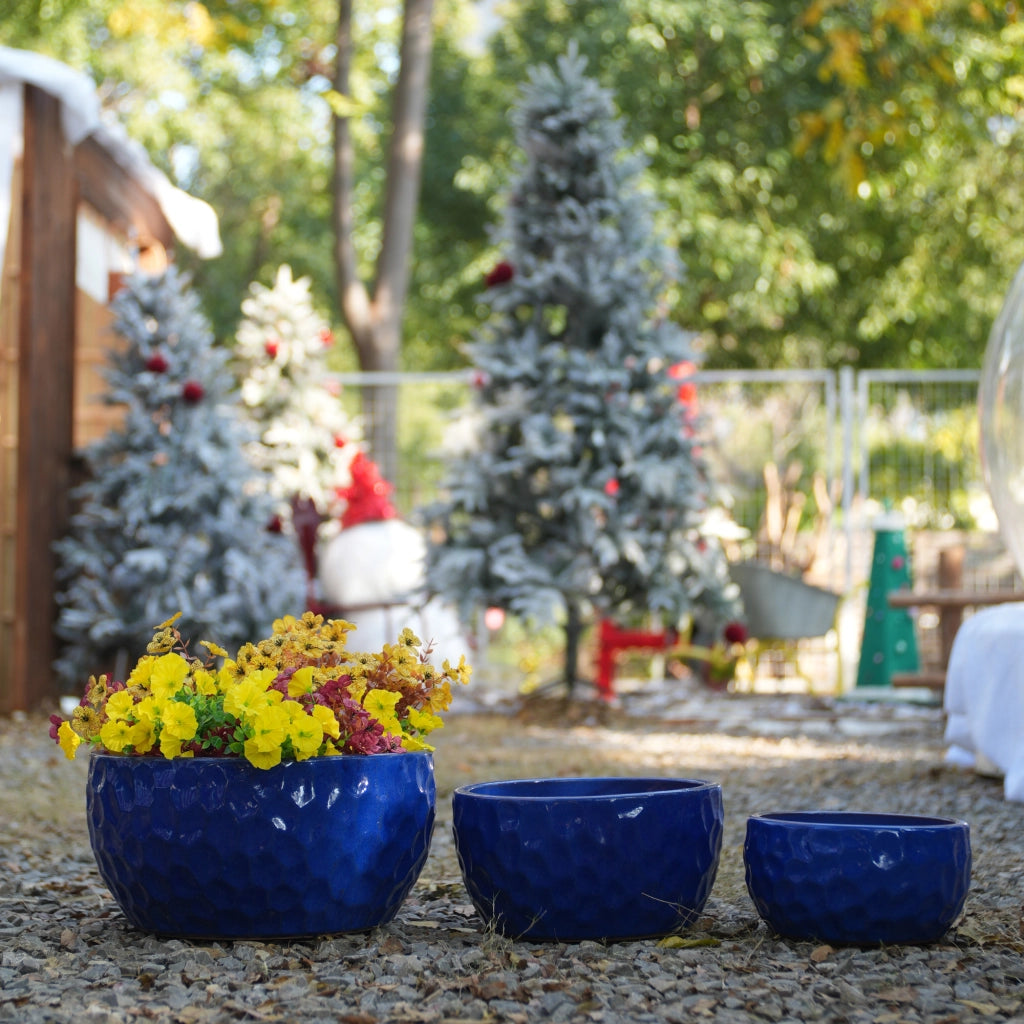 VASO DA FIORE Set da 3 pezzi in ceramica, Blu antico