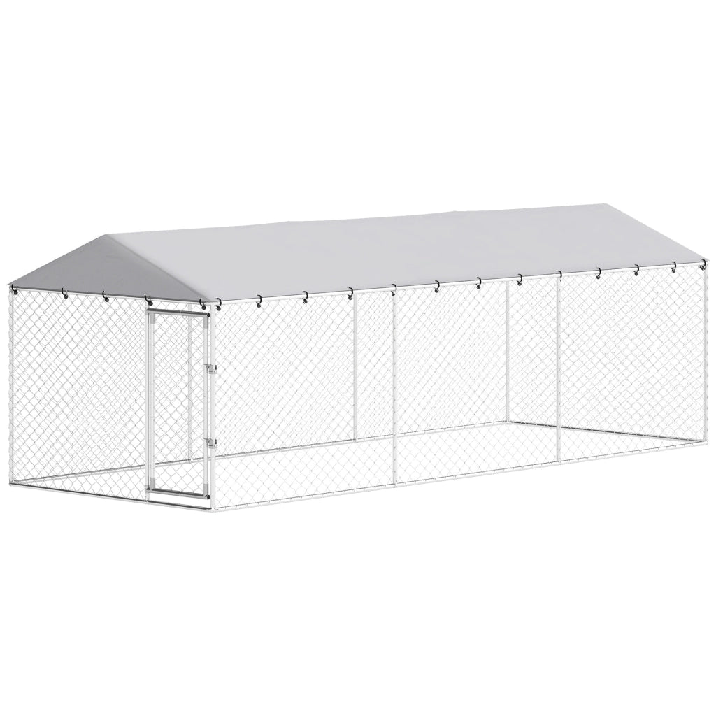 Recinto per Cani da Esterno ¨C Xylo ¨C Acciaio Zincato e Tessuto Oxford 6x2.3x2m Argento