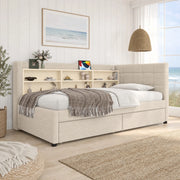 Letto singolo 90 x 200 cm beige con 2 cassetti, prese USB e USB-C