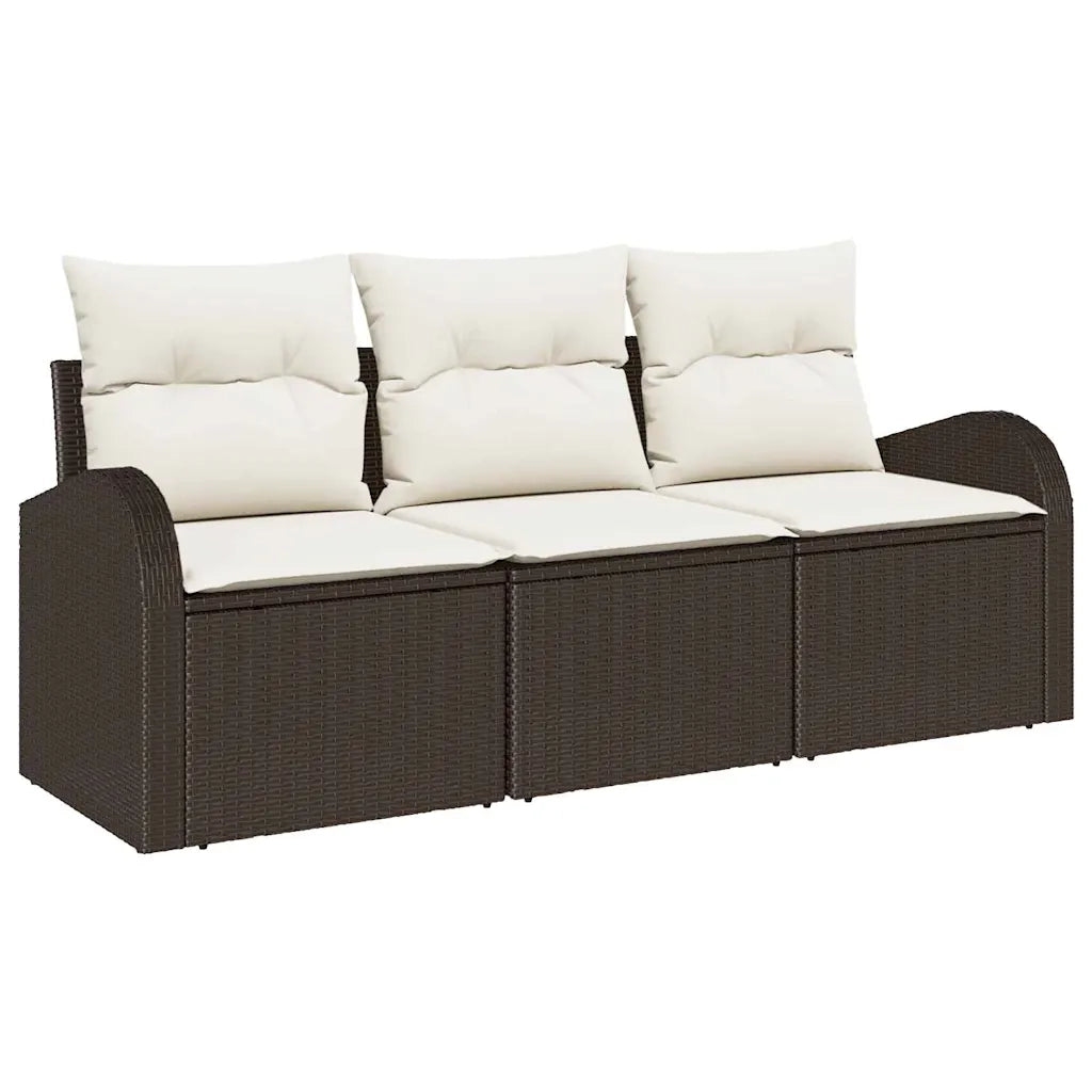 Set Divano da Giardino 3 pcs Marrone e bianco Poly Rattan