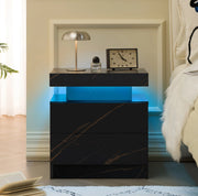 Comodino ULEVR con LED multicolore regolabile, 2 cassetti e vano aperto, nero e oro