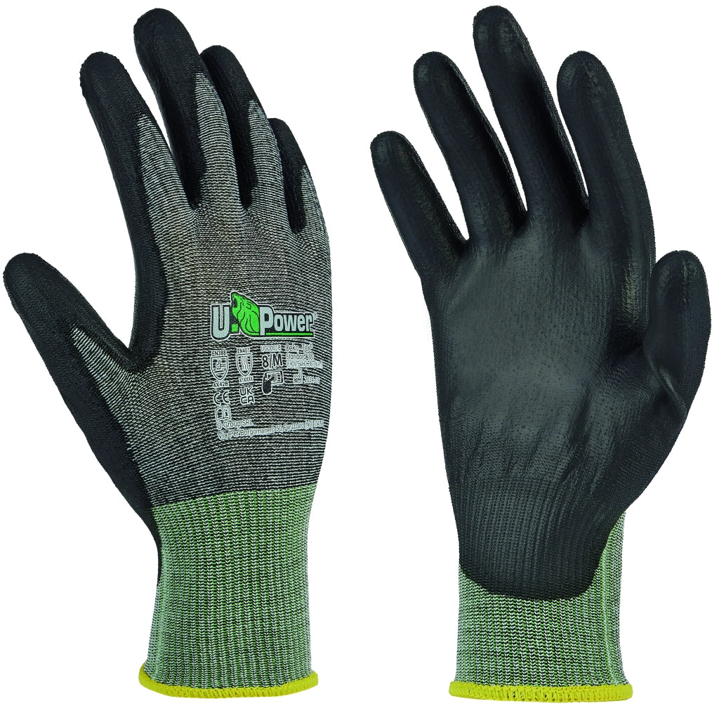 U-Power GUANTI DA LAVORO ANTITAGLIO B SAMBA IN NYLON/PU- FOAM Col. Grigio/Verde  tg. 9 12.00 paia