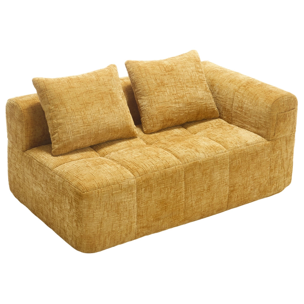 Divano con chaise longue giallo in chenille; 158x90x60 cm