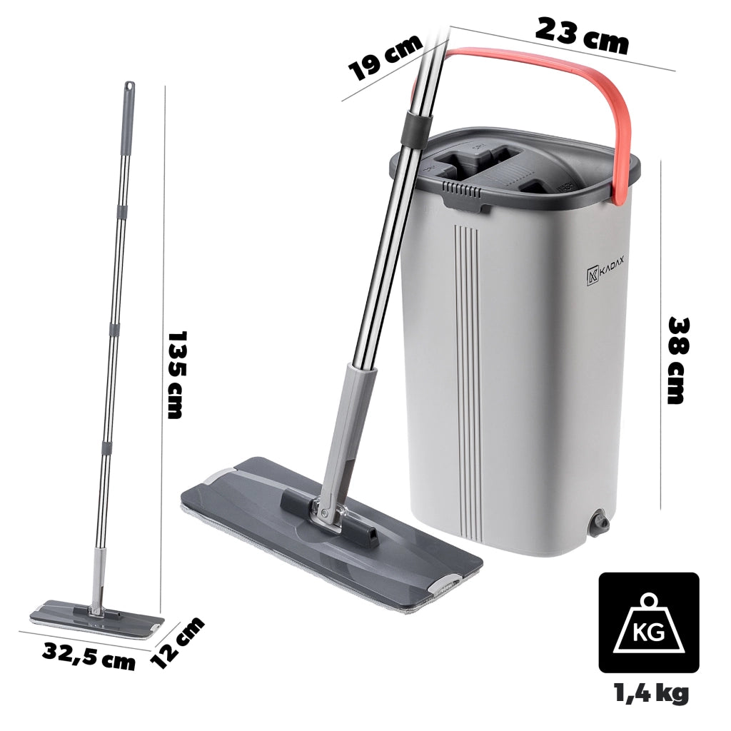 Mocio piatto KADAX con strizzatore, secchio a doppia camera da 6 litri con separazione dell'acqua + 2 inserti
