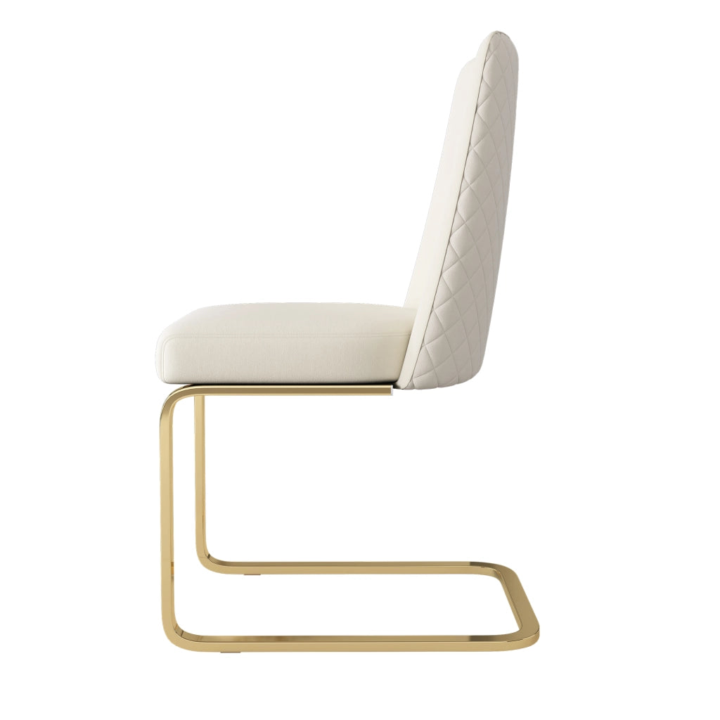 Set di 4 sedie da pranzo con schienale trapuntato e seduta imbottita in velluto beige con gambe in metallo