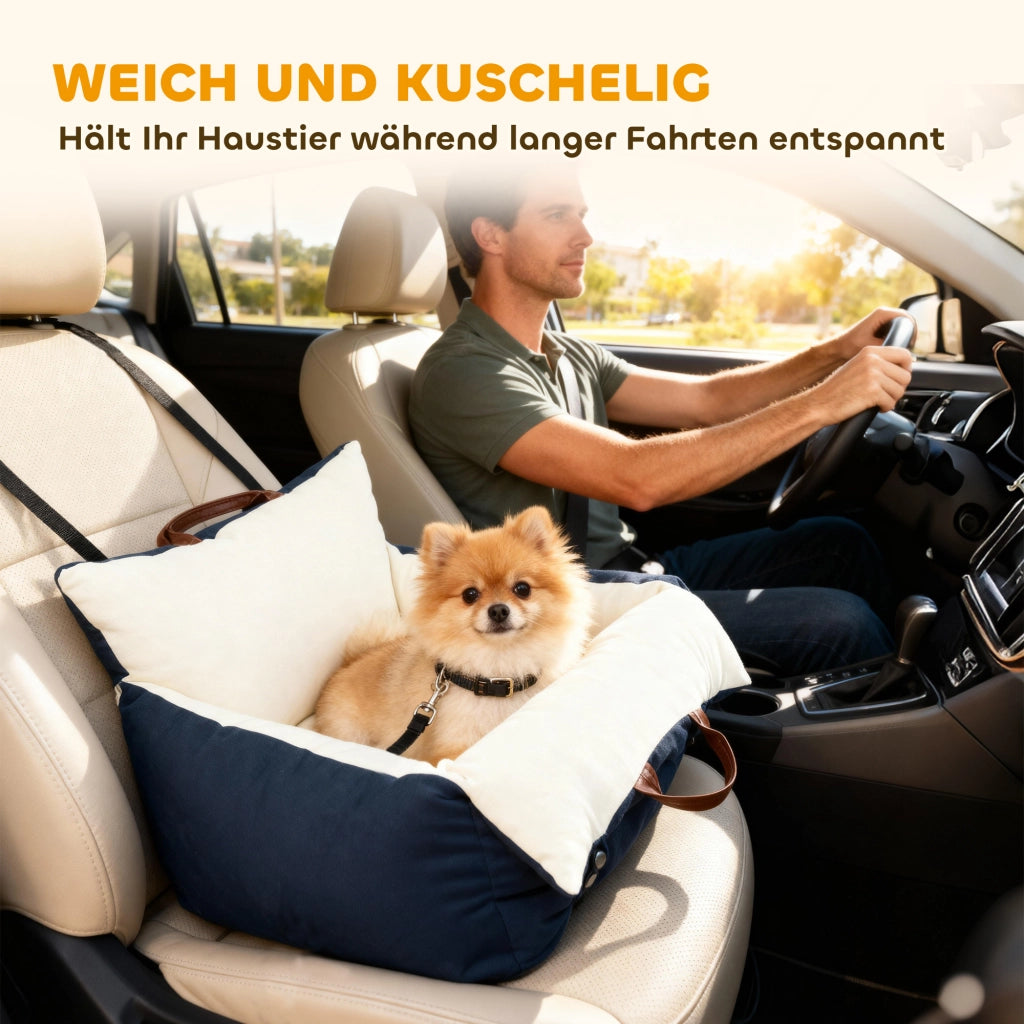 Seggiolino auto per cani fino a 5 kg con 2 cinture di sicurezza, cuscino viaggio animali con fodera lavabile, pratico e confortevole, blu