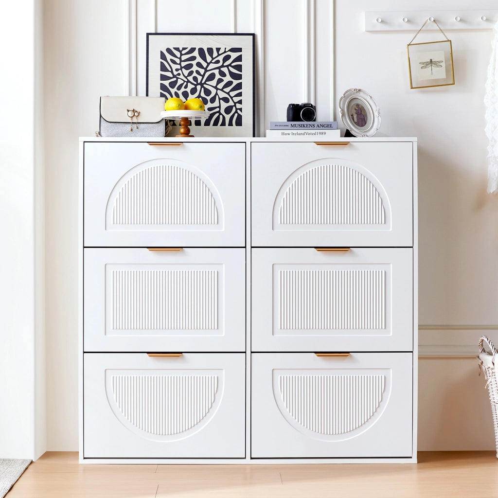 Mobile portascarpe bianco con 6 vani ribaltabili, struttura salvaspazio da ingresso, 118 x 25 x 115 cm