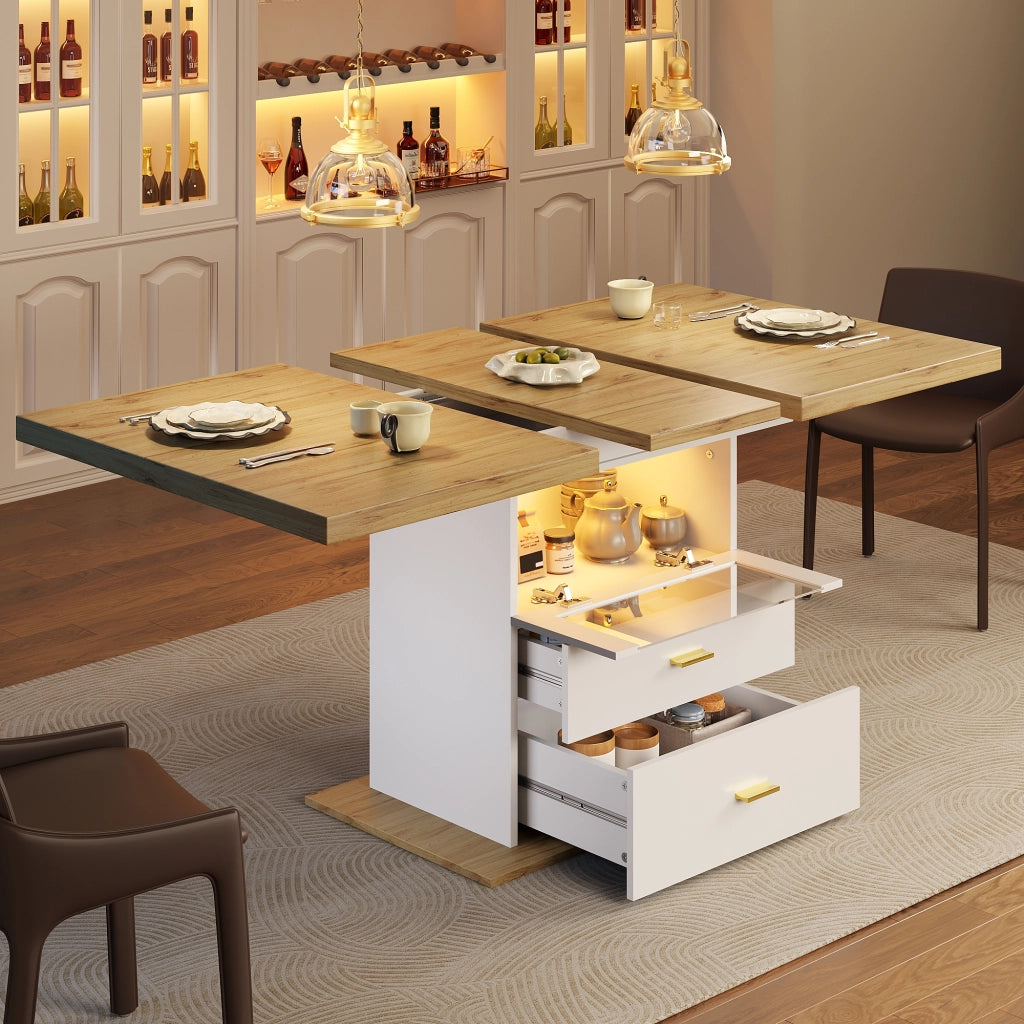 TAVOLO Allungabile 110-140x80x75 cm MDF Bianco con LED e controllo App